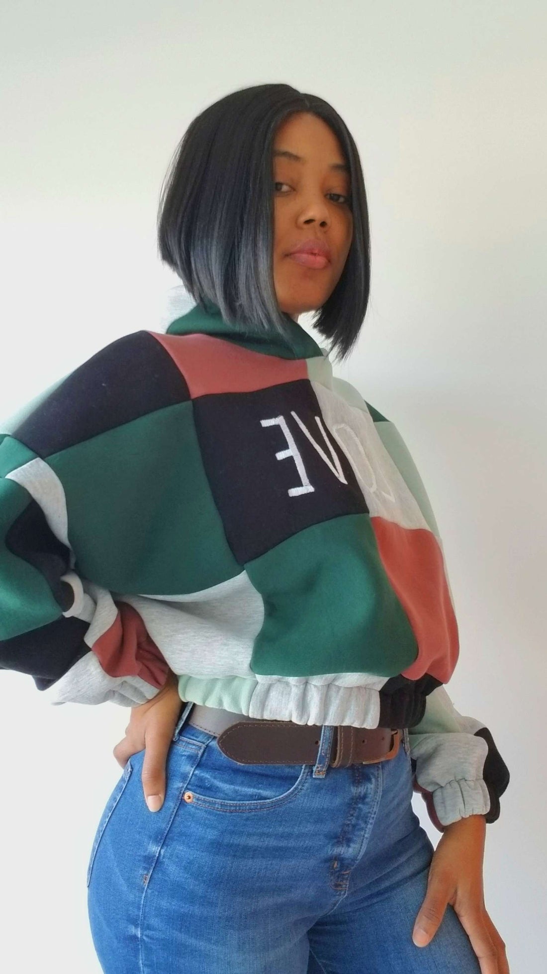 Embrace Style and Comfort with the Trendy Oversized color blocked sweatshirt Cropped Hoodie