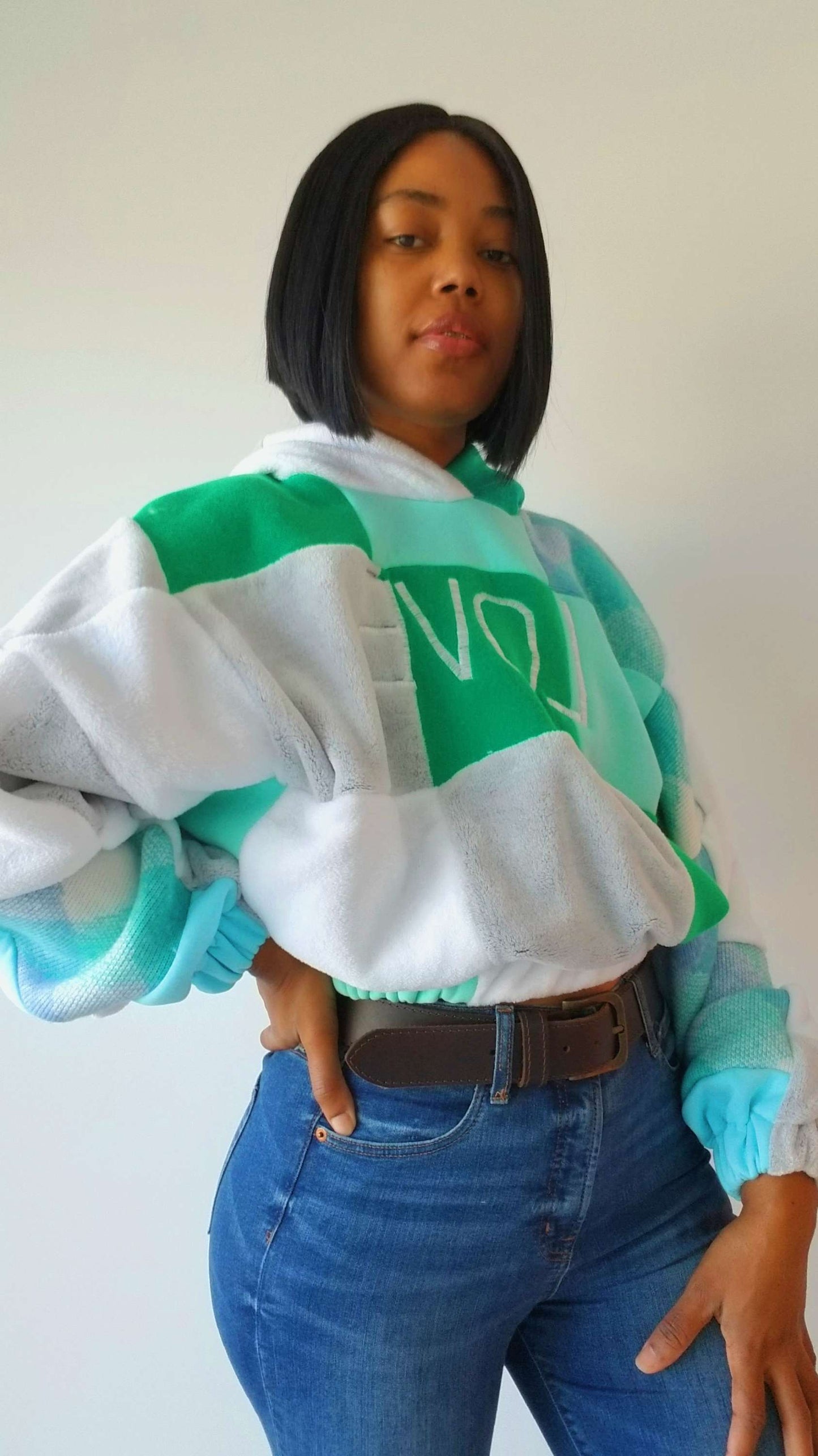 Oversized cropped hoody blue