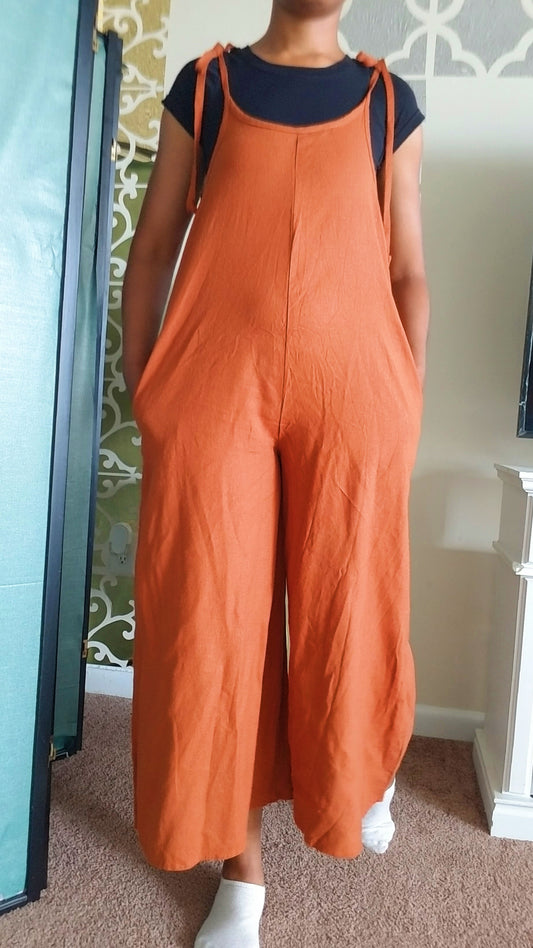Linen Brown Jumpsuit Comfortable - Easy