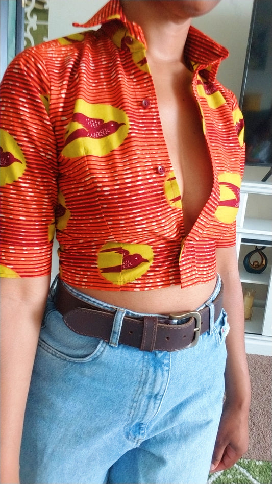 Short Sleeve African Print Cropped Top
