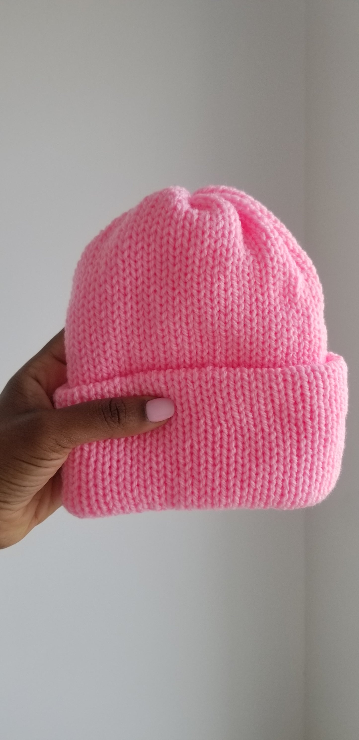 Double Adult Beanie Winter Pink Hat Hand Made Knitted Super Soft Double Layered Hat