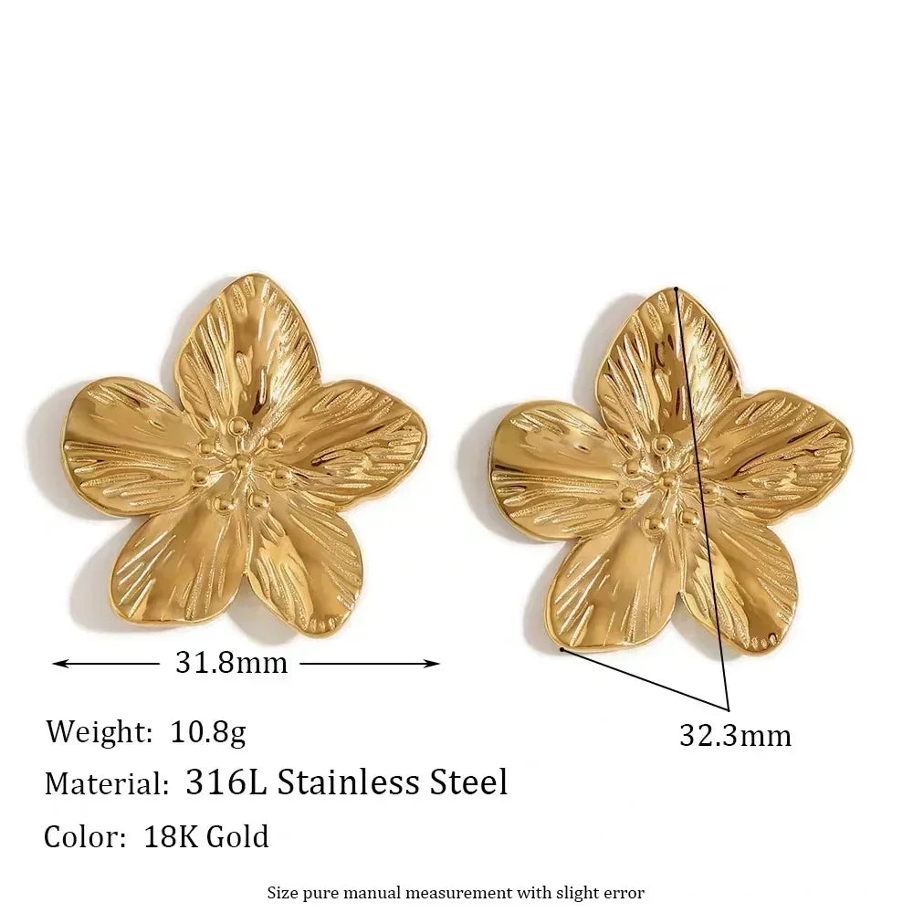 2024 New Stainless Steel Chic Stud Earrings Minimalist Irregular Petal for Women Gold Color Party Jewelry