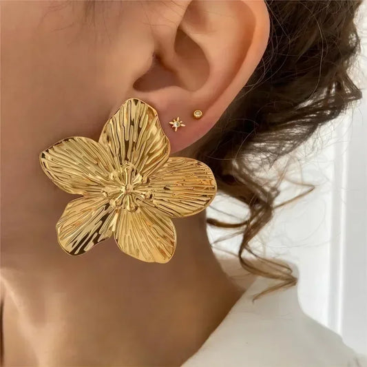 2024 New Stainless Steel Chic Stud Earrings Minimalist Irregular Petal for Women Gold Color Party Jewelry